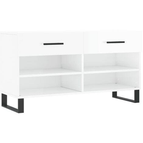Meuble à chaussures，Banc à chaussures blanc brillant 102x35x55 cm bois d'ingénierie CFW6321448
