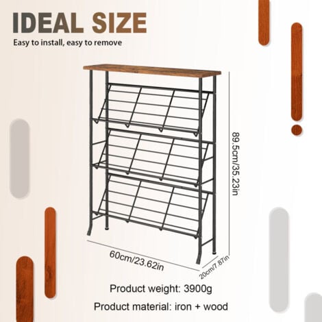 ANPVIZ Meuble à chaussures，Organisateur d'étagère à chaussures, armoire à chaussures étroite robuste de 4 étages, étagère à chaussures indépendante sur le dessus en bois, grande étagère à chaussures (12 - 16