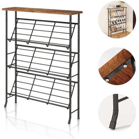 Meuble à chaussures，Organisateur d'étagère à chaussures, armoire à chaussures étroite robuste de 4 étages, étagère à chaussures indépendante sur le dessus en bois, grande étagère à chaussures (12 - 16