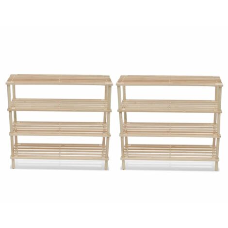 Meuble à chaussures，Range-chaussures à 4 étagères 2 pcs Bois de sapin solide CFW88591