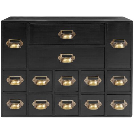 Meuble à fiches avec 14 tiroirs Meuble à fiches en bois Boîte de rangement en bois pour organiseur de bureau 53 x 16 x 42,4 cm (noir)