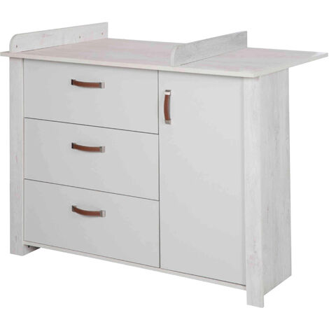 Meuble à langer bébé en bois 3 tiroirs + 1 porte Mila - Blanc