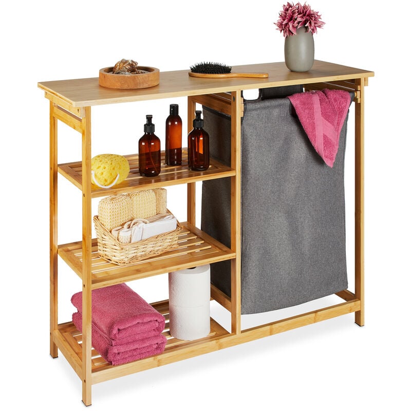 Meuble à linge, étagère avec 3 niveaux, sac amovible, hlp : 80 x 100 x 32 cm, salle de bain, nature - Relaxdays