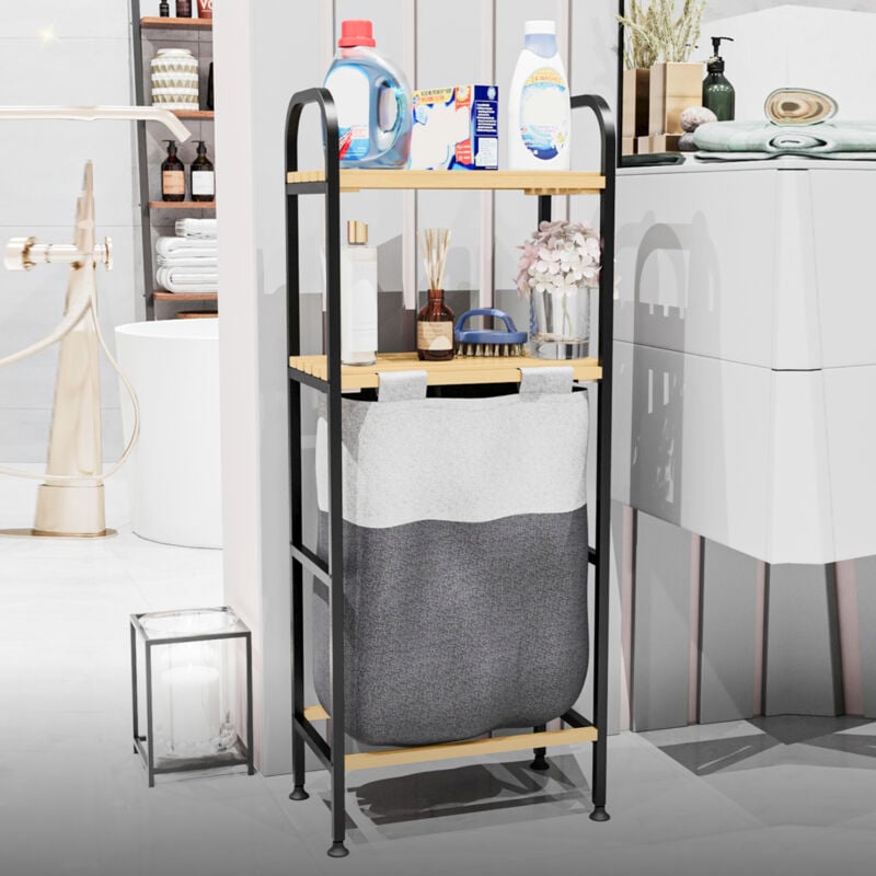 Meuble à linge Pello avec 2 étagères 100 x 39 x 22 cm noir naturel gris clair gris foncé [en.casa]