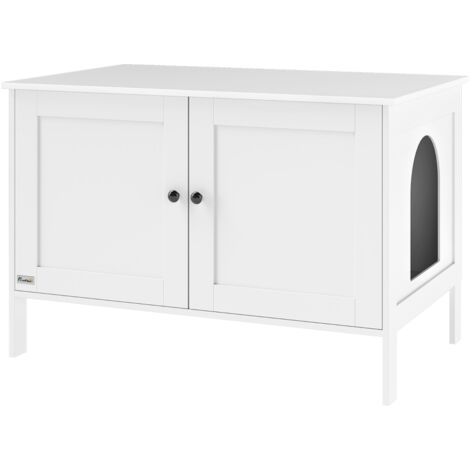 Meuble à litière pour chat, maison pour chat avec porte et cloison, pour grands chats, 80 x 51 x 54 cm, blanc