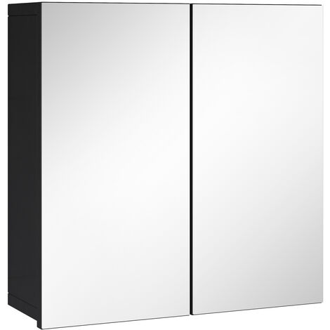 Meuble a miroir 60x60 cm Leon Noir - Miroir armoire miroir salle de bains armoire de rangement - Noir