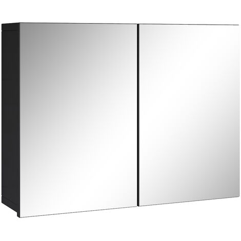 Meuble a miroir 80x60 cm Leon Noir - Miroir armoire miroir salle de bains armoire de rangement - Noir