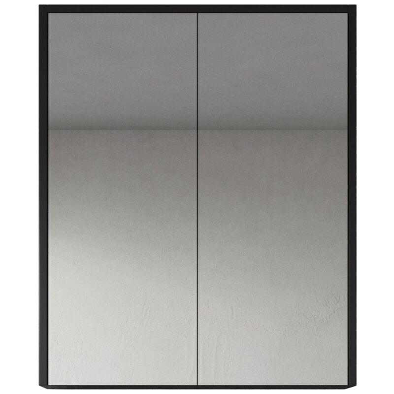 Meuble a miroir Cuba 60 x 72 cm Bois noir - Miroir armoire miroir salle de bains verre armoire de rangement - Bois noir