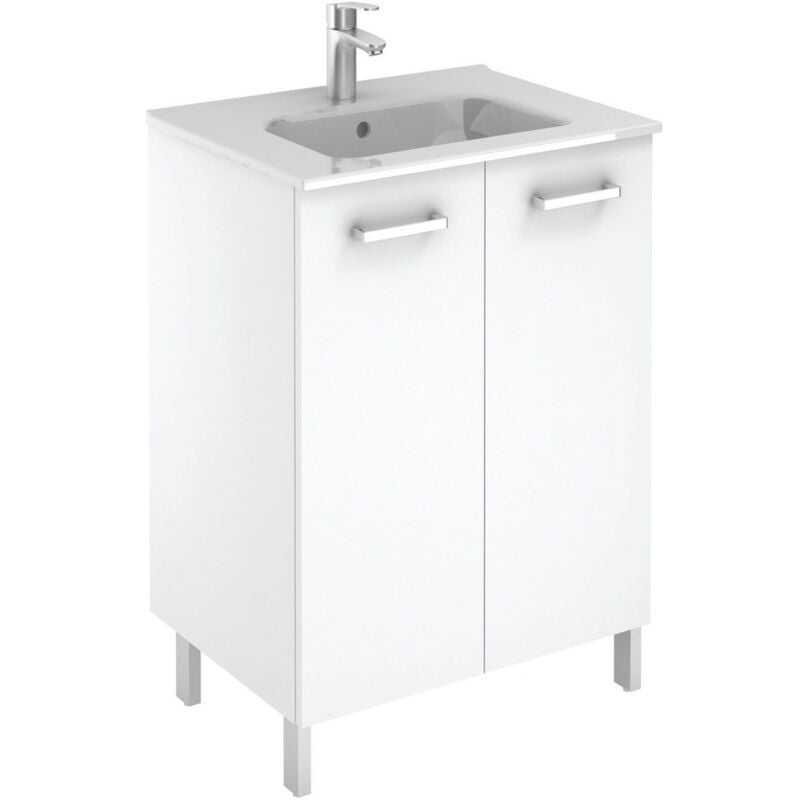 Anconetti - Meuble 2 portes Ancoflash Color avec plan céramique Blanc - 60cm