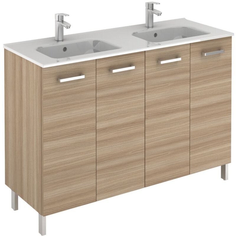 Anconetti - Meuble 4 portes Ancoflash Color avec plan double vasque céramique Noyer sablé - 120cm