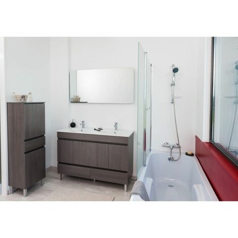 Ondée - Meuble salle de bain gris foncé chamonix à poser 120cm portes+tiroirs livré monté - LANCELO