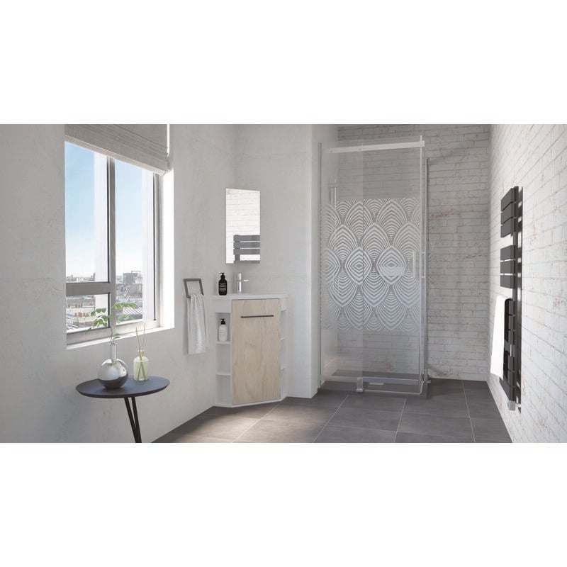 Ondee - Meuble à poser nova - version angle - Blanc - mélaminé - Livré en kit - miroir