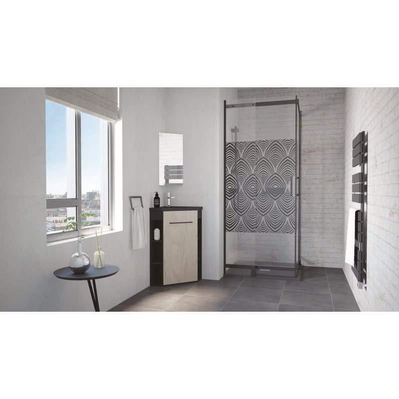 Ondee - Meuble à poser nova - version angle - Noir - mélaminé - Livré en kit - miroir