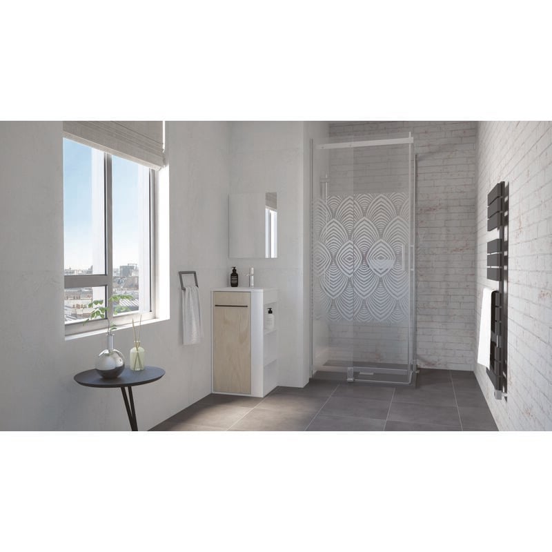 Ondee - Meuble à poser nova - version droit - Blanc - mélaminé - Livré en kit - miroir