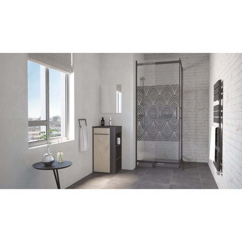 Ondee - Meuble à poser nova - version droit - Noir - mélaminé - Livré en kit - miroir