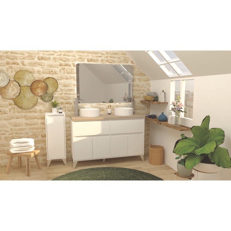 Ondee - Colonne de rangement de salle de bain à poser ona - L30cm - Blanc - Mélaminé - Livré en kit