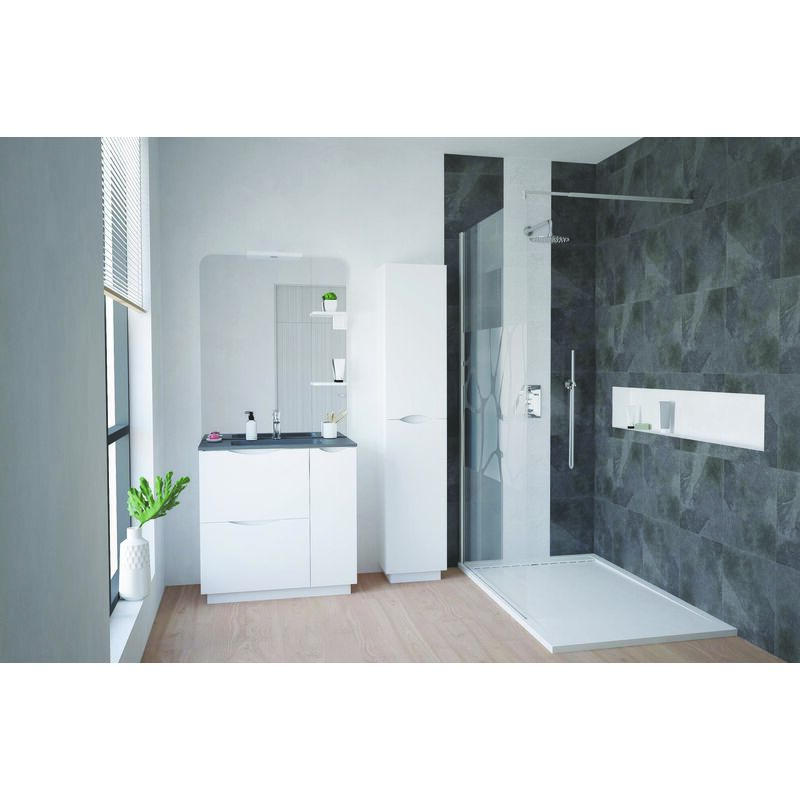 Ondee - Meuble salle de bain à poser palermo - 80cm - Laqué Blanc - Plan vasque noir