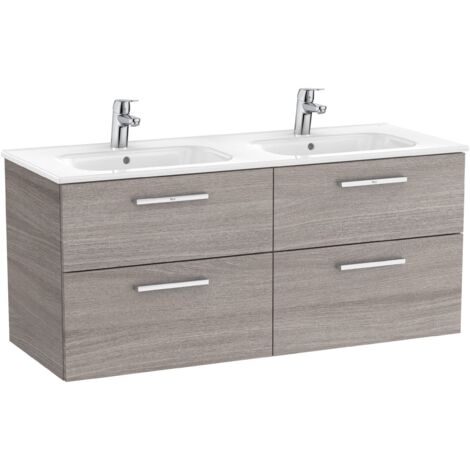 Meuble à quatre tiroirs avec double vasque VICTORIA - ROCA Coloris : Chêne City texturé