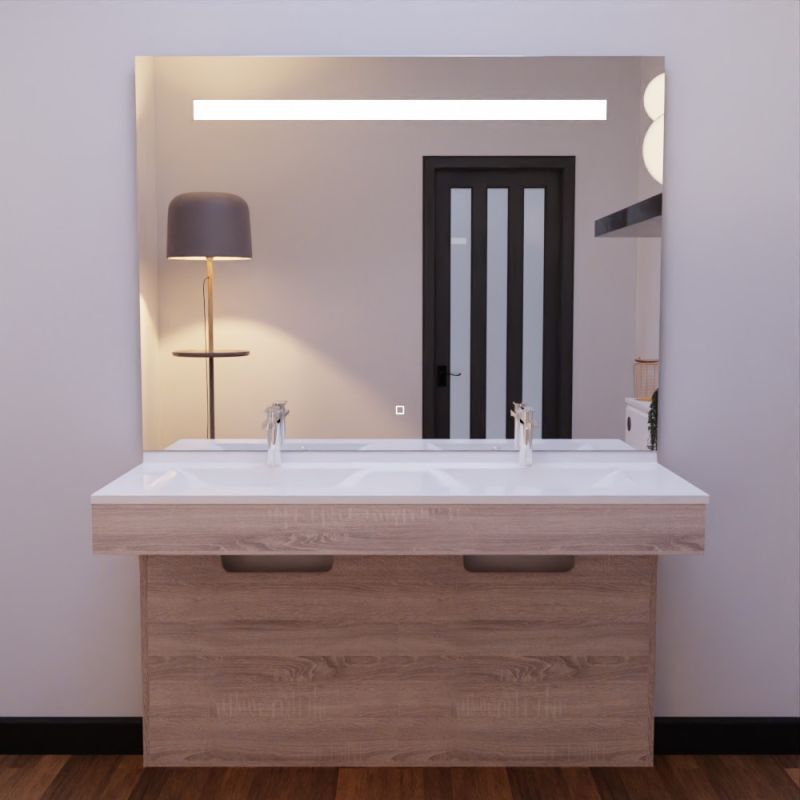 Cuisibane - Meuble altea 140 cm avec plan double vasque et miroir led Elégance - Cambrian oak
