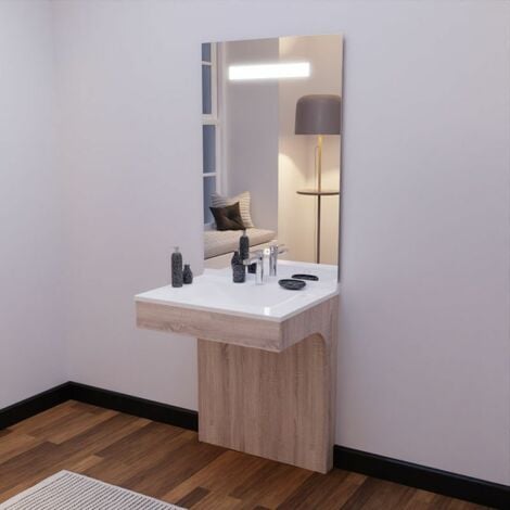 Meuble ALTEA 70 cm avec plan vasque et miroir led Elégance ht105 - Cambrian oak - Bois