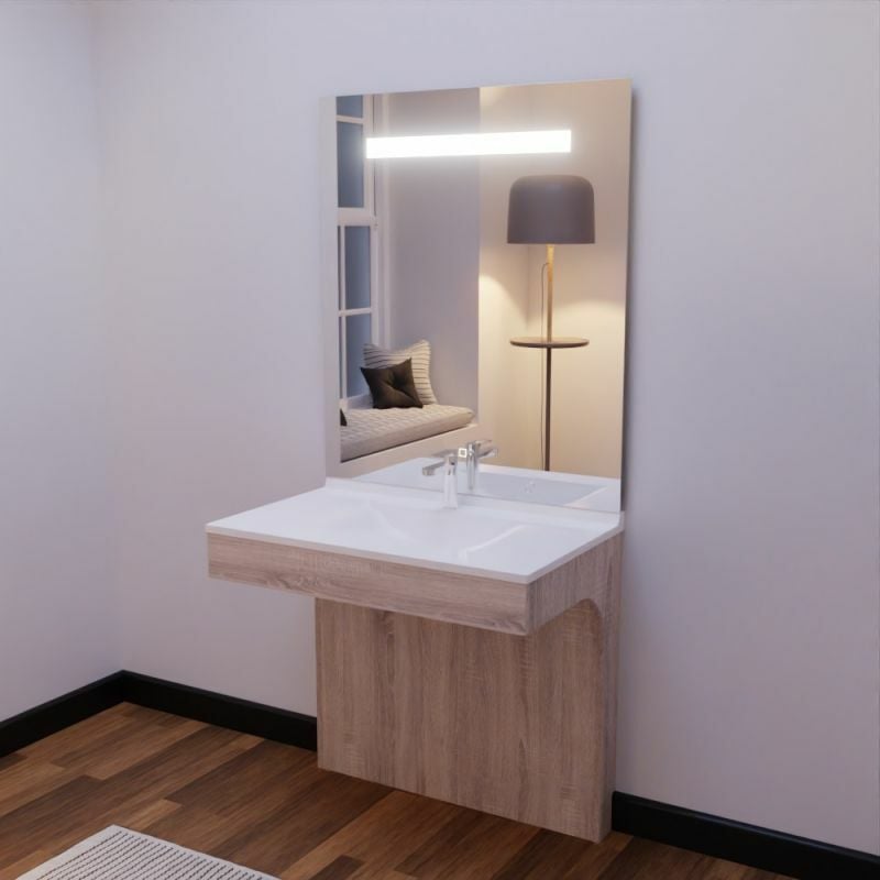 Meuble pmr altea 90 cm avec plan vasque et miroir led Elégance ht105 - Cambrian oak