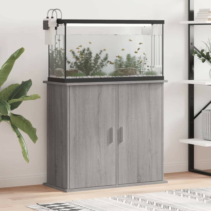 Meuble Aquarium Gris Pour 80 x 30 cm. 2 Portes Support solide et stable pour aquariums - Gris