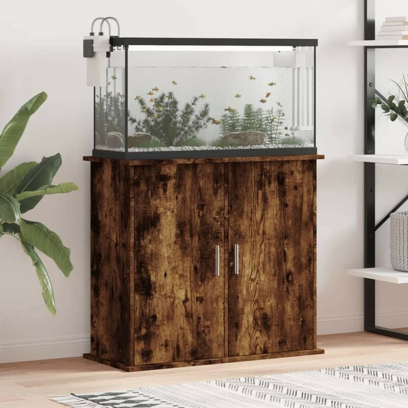 Meuble Aquarium Marron Foncé Pour 80 x 30 cm. 2 Portes Support solide et stable pour aquariums - Chêne Foncé