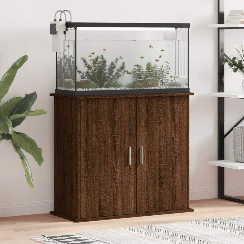 Meuble Aquarium Marron Pour 80 x 30 cm. 2 Portes Support solide et stable pour aquariums - Chêne Foncé