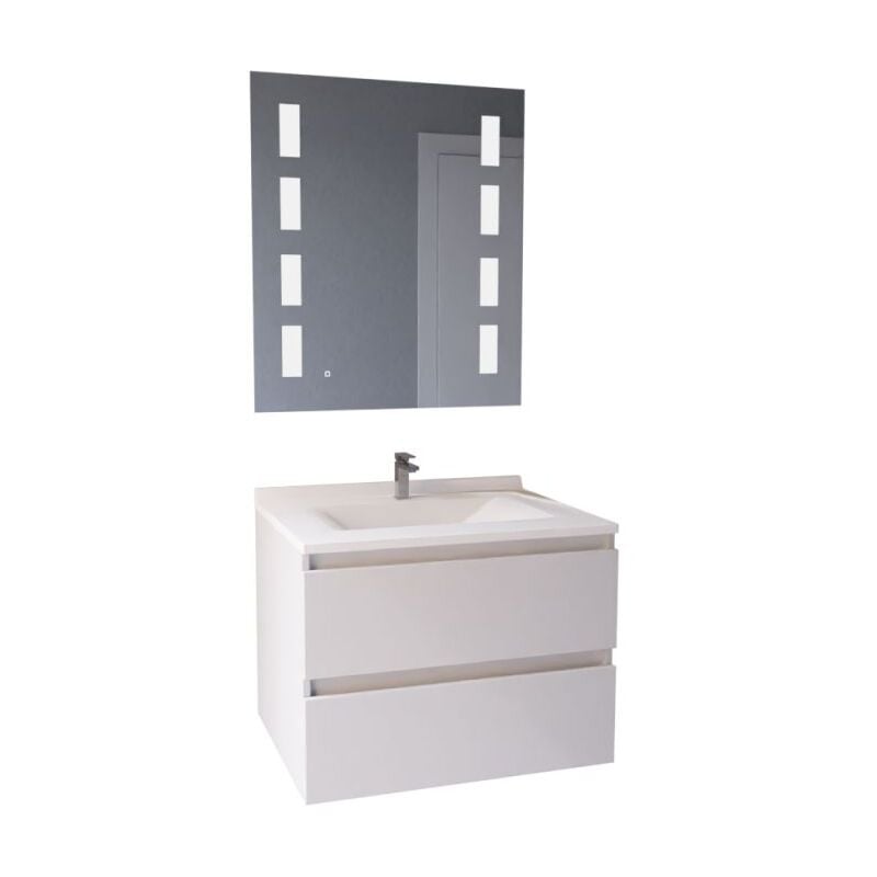 Arlequin - Meuble salle de bain 70 cm avec miroir Prestige- Vasque Blanc- Traverses Blanc
