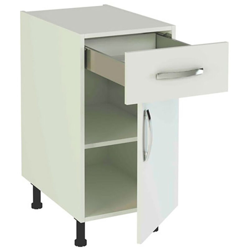 Meuble armoire de cuisine 1 porte + 1 tiroir coloris blanc - Hauteur 85 x Longueur 40 x profondeur 58 cm -PEGANE-