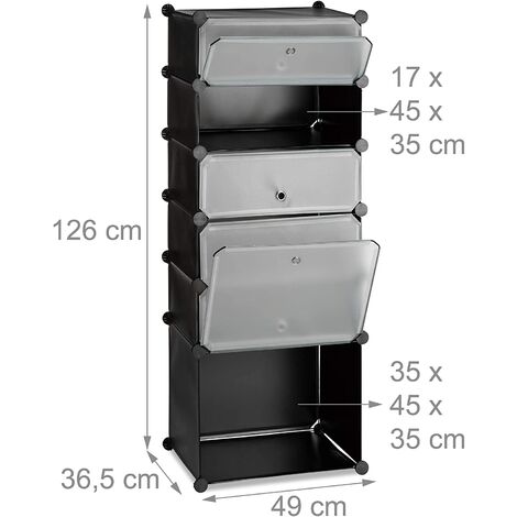 Meuble armoire étagère à chaussures avec 6 casiers 126 cm plastique noir - Noir