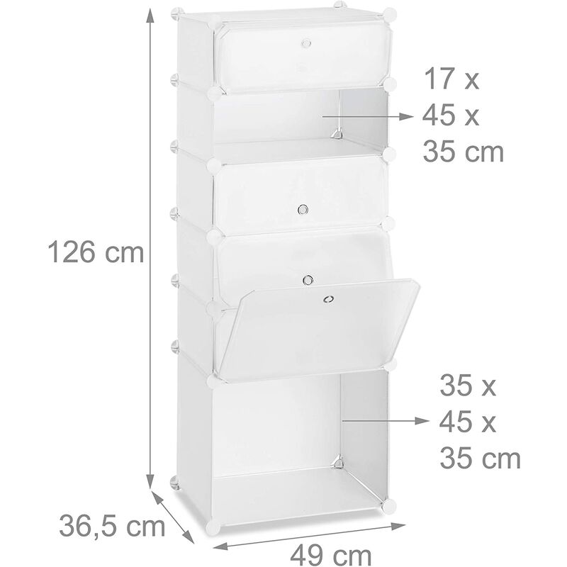 Meuble armoire étagère à chaussures avec 6 casiers 126 cm plastique blanc - Blanc