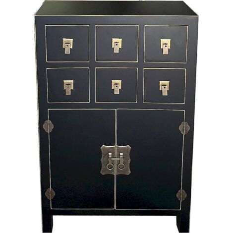meuble auxiliaire art déco noir métal 6 tiroirs 2 portes élégant - noir mat finition dorée