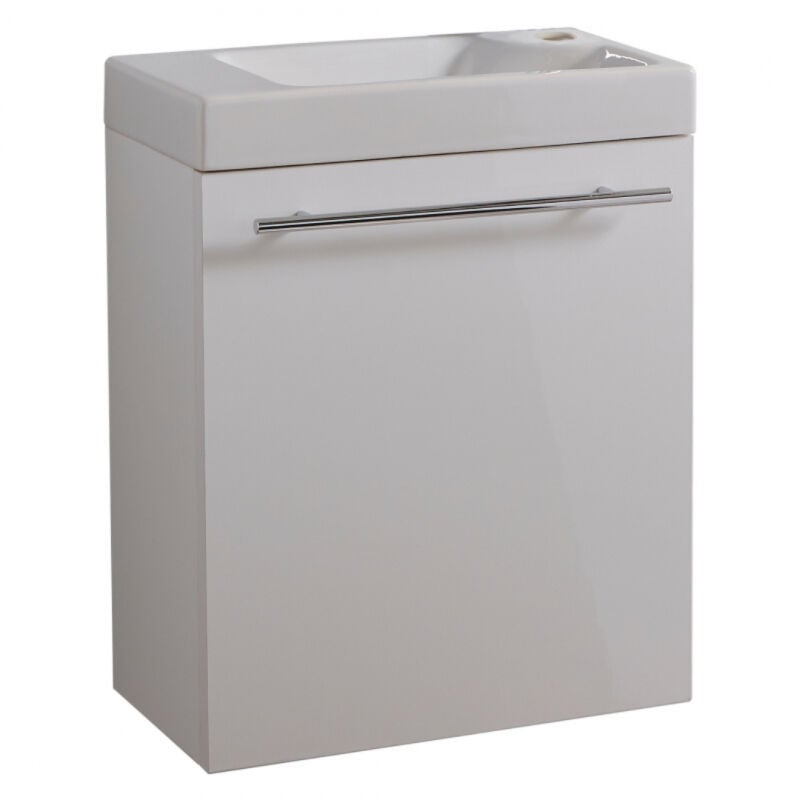 Meuble Blanc brillant avec lave-mains solo pour robinet à droite