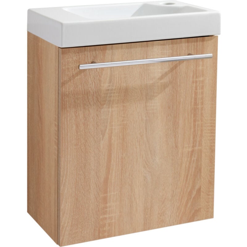 Planetebain - Meuble avec lave-mains décor chêne oak solo pour robinet à droite