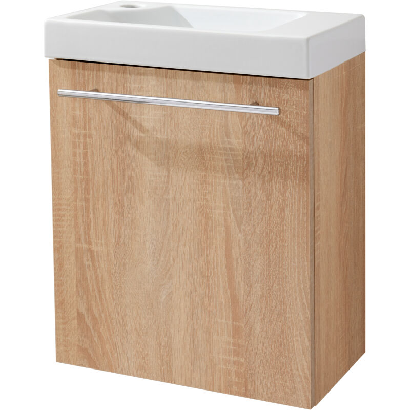 Meuble avec lave mains décor chêne oak bordolino pour robinet à gauche Hamac Solo