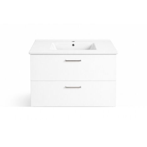 Meuble avec Vasque de Salle de Bain L80cm SANIJURA Equinox 2 Tiroirs Laqué Blanc avec Vasque Céramique - 575012-551050