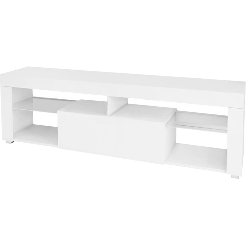 ML-Design Meuble Bas TV, Blanc, 140x51x35 cm, Panneau de Particules MDF Finition Mélaminée, Compartiments Fermés et Ouverts, Robuste, Design
