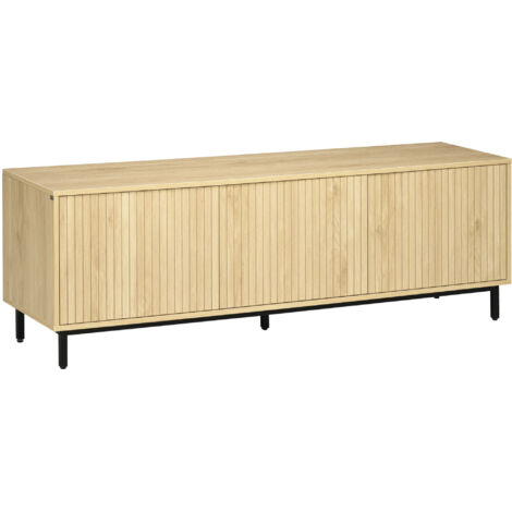 Meuble banc TV Banc Max. 65 Pouces 3 placards 2 passe-câbles avec étagères réglables - dim. 150L x 40D x 51H cm