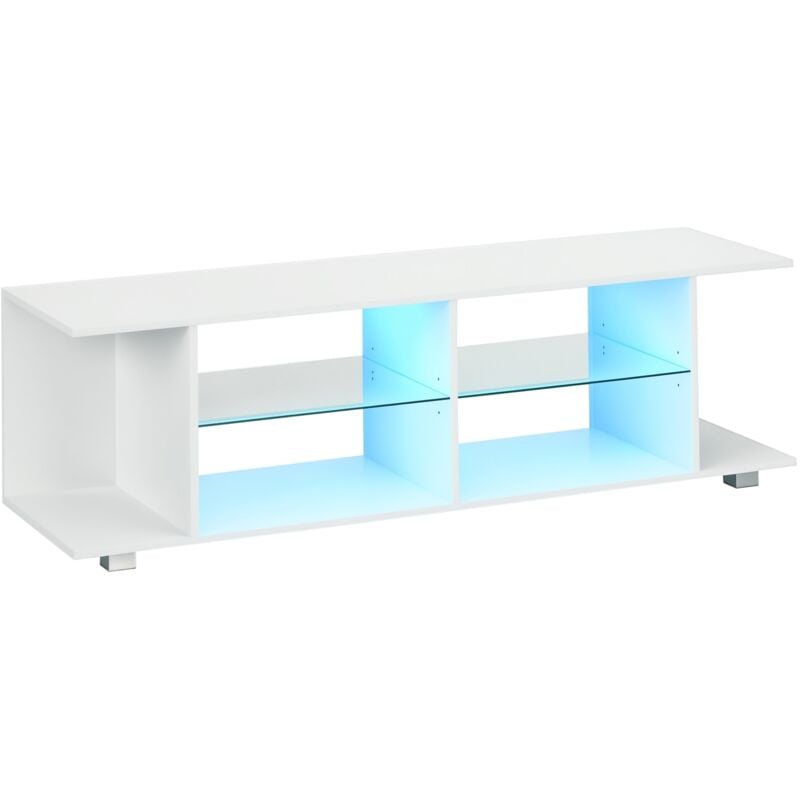 Homcom - Meuble banc tv sur pieds avec lumières led - 2 étagères en verre trempé pour télévision jusqu'à 60 pouces style contemporain - 145 x 40 x 45