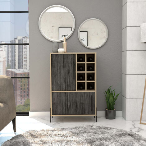Meuble bar 2 portes 63,5x34x91,4 cm chêne et gris foncé - PIXON