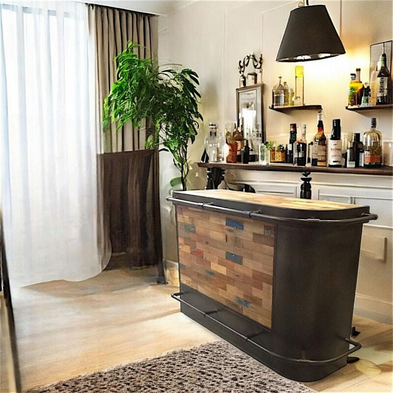 Pier Import - Meuble bar bois recyclé arrondi à droite 164x60 caravelle