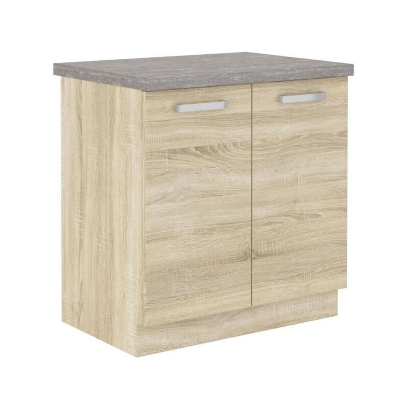 Meuble bas 2 portes battantes avec plan de travail - Décor chene sonoma - l 80 x p 51,6 x h 82 cm - lassen