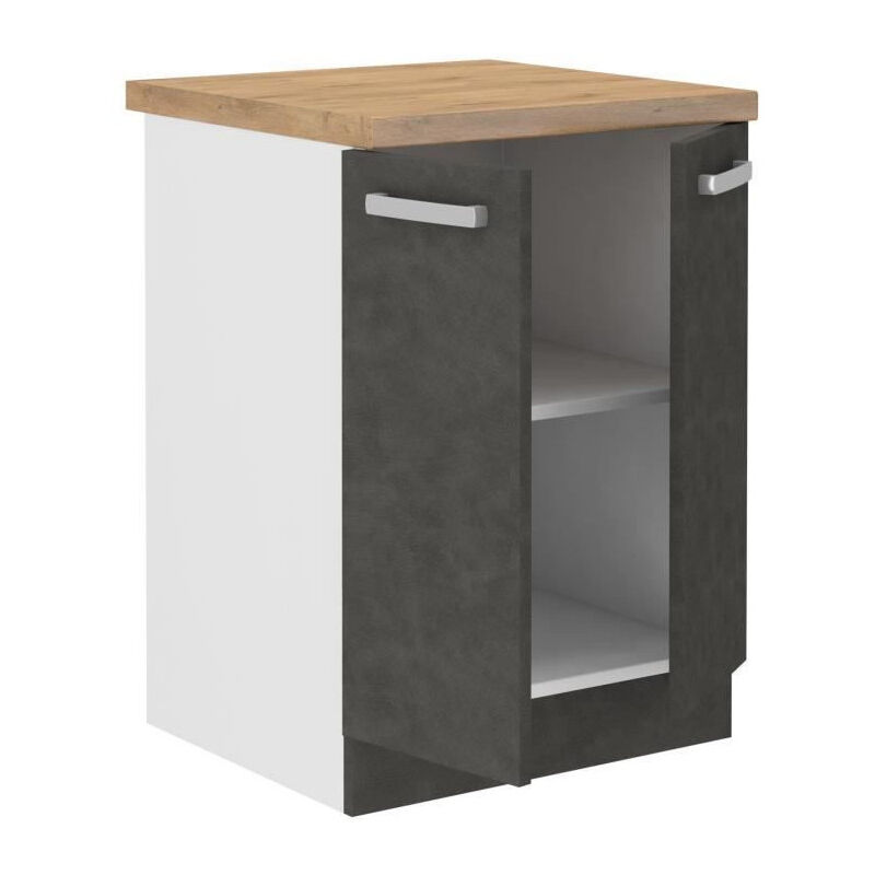 Meuble bas 2 portes battantes - Gris mat - l 60 x p 51,6 x h 85 cm - lassen