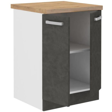 Meuble bas 2 portes battantes - Gris mat - L 60 x P 51,6 x H 85 cm - LASSEN