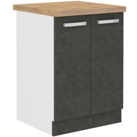 Meuble bas 2 portes battantes - Gris mat - L 60 x P 51,6 x H 85 cm - LASSEN