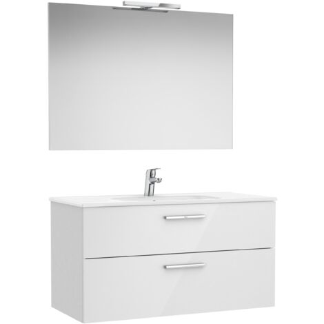 Meuble bas 2 tiroirs + lavabo + miroir + applique LED VICTORIA - ROCA Dimensions : 1005x453x515 mm