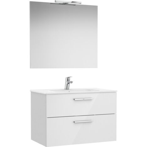 Meuble bas 2 tiroirs + lavabo + miroir + applique LED VICTORIA - ROCA Dimensions : 805x453x515 mm