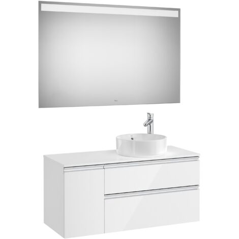 Meuble bas 2 tiroirs pour vasque à poser droite et miroir LED THE GAP - ROCA