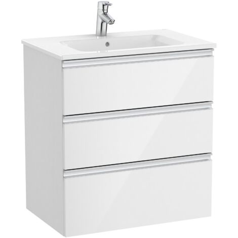 Meuble bas 3 tiroirs Unik + lavabo central THE GAP - ROCA Couleur : Blanc brillant - Dimensions : 705x460x763 mm